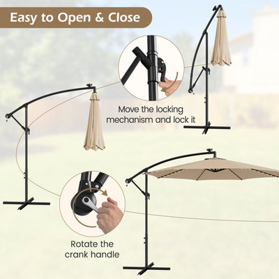 10 Feet Patio Offset Umbrella with 112 Solar-Powered LED Lights