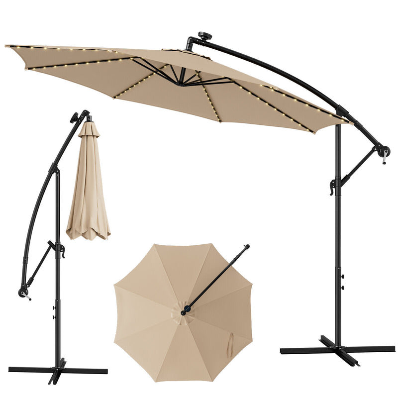 10 Feet Patio Offset Umbrella with 112 Solar-Powered LED Lights