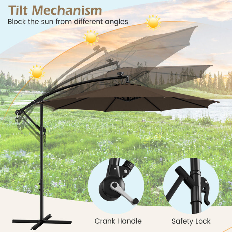 10 Feet Patio Offset Umbrella with 112 Solar-Powered LED Lights