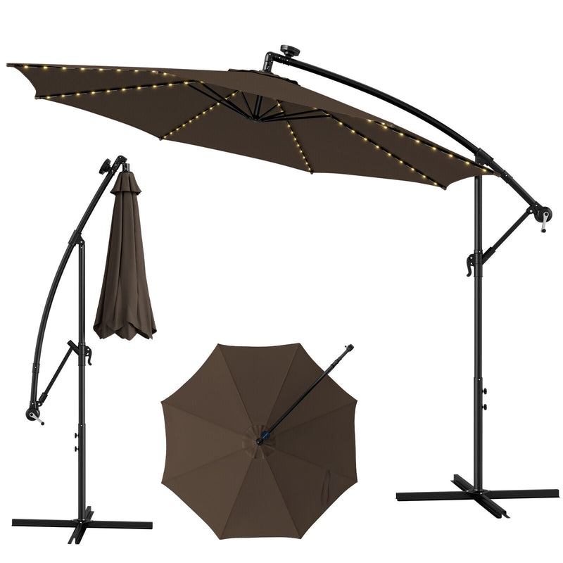 10 Feet Patio Offset Umbrella with 112 Solar-Powered LED Lights