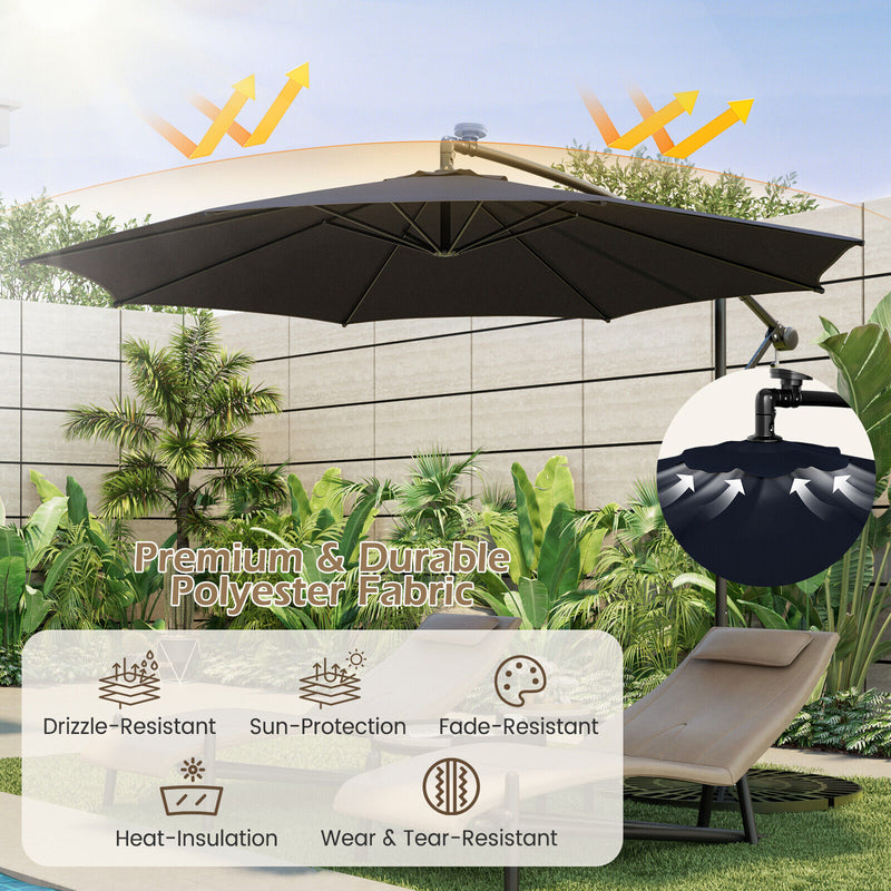 10 Feet Patio Offset Umbrella with 112 Solar-Powered LED Lights