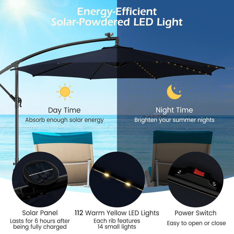 10 Feet Patio Offset Umbrella with 112 Solar-Powered LED Lights