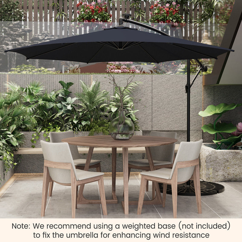 10 Feet Patio Offset Umbrella with 112 Solar-Powered LED Lights