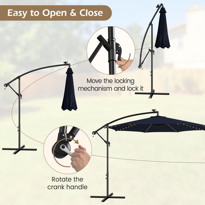 10 Feet Patio Offset Umbrella with 112 Solar-Powered LED Lights