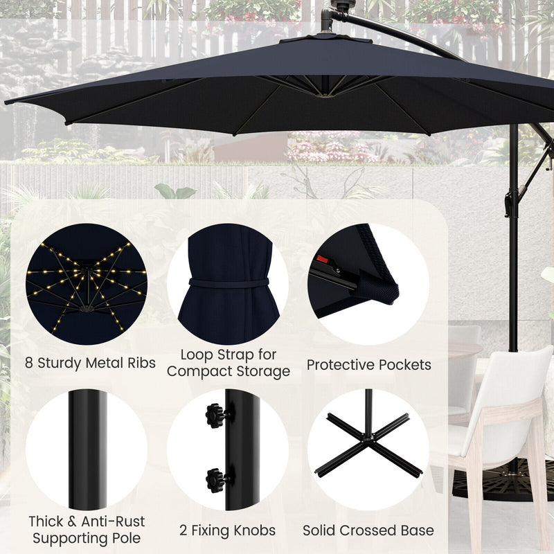 10 Feet Patio Offset Umbrella with 112 Solar-Powered LED Lights