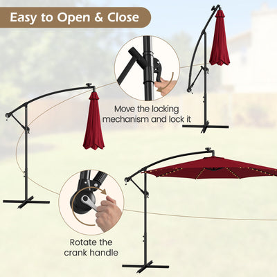 10 Feet Patio Offset Umbrella with 112 Solar-Powered LED Lights