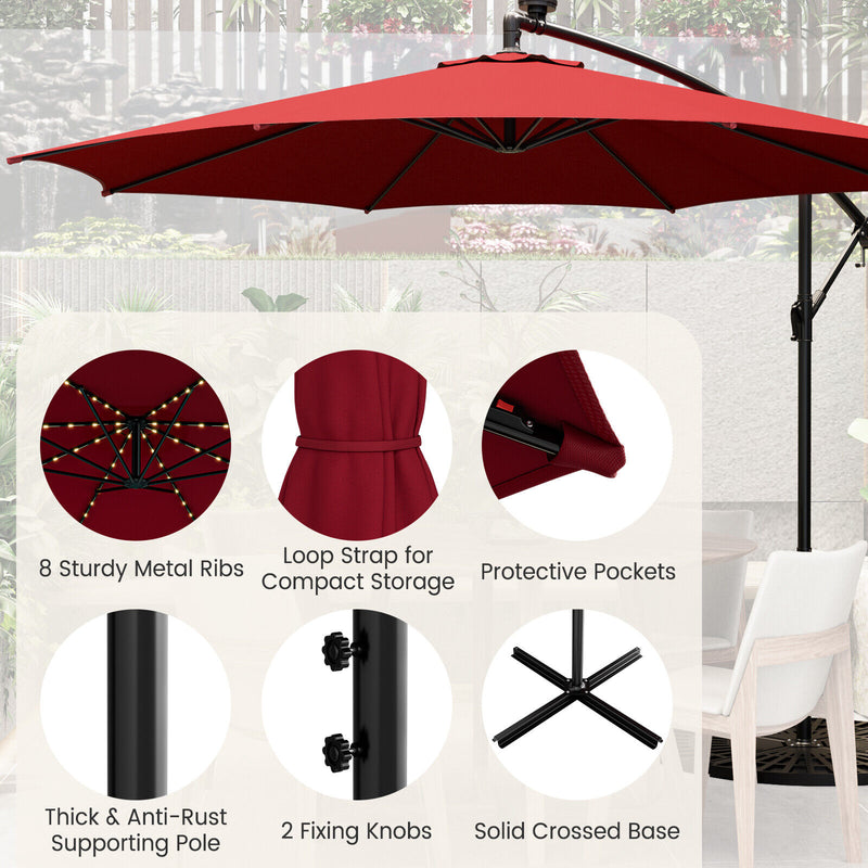 10 Feet Patio Offset Umbrella with 112 Solar-Powered LED Lights