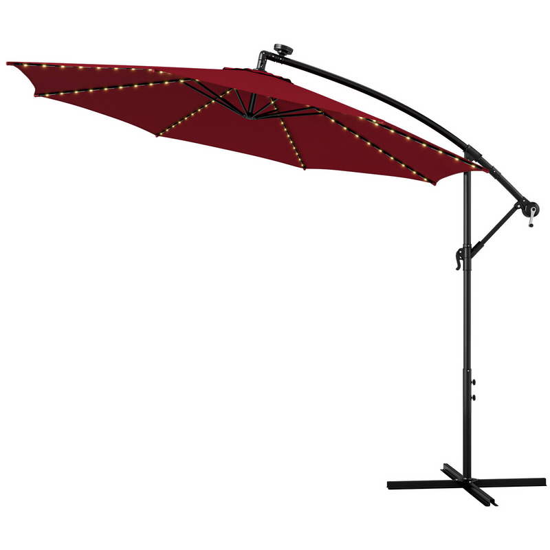 10 Feet Patio Offset Umbrella with 112 Solar-Powered LED Lights