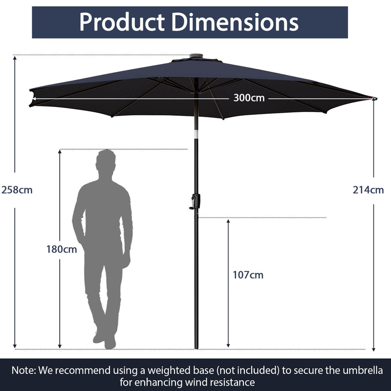 10 Feet Patio Umbrella with 112 Solar Lights and Crank Handle