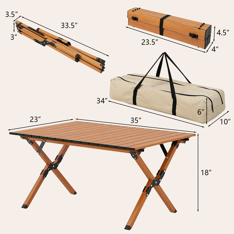 35 Inch Folding Lightweight Aluminum Camping Table with Wood Grain
