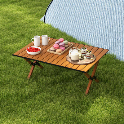 35 Inch Folding Lightweight Aluminum Camping Table with Wood Grain