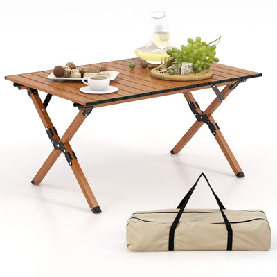 35 Inch Folding Lightweight Aluminum Camping Table with Wood Grain