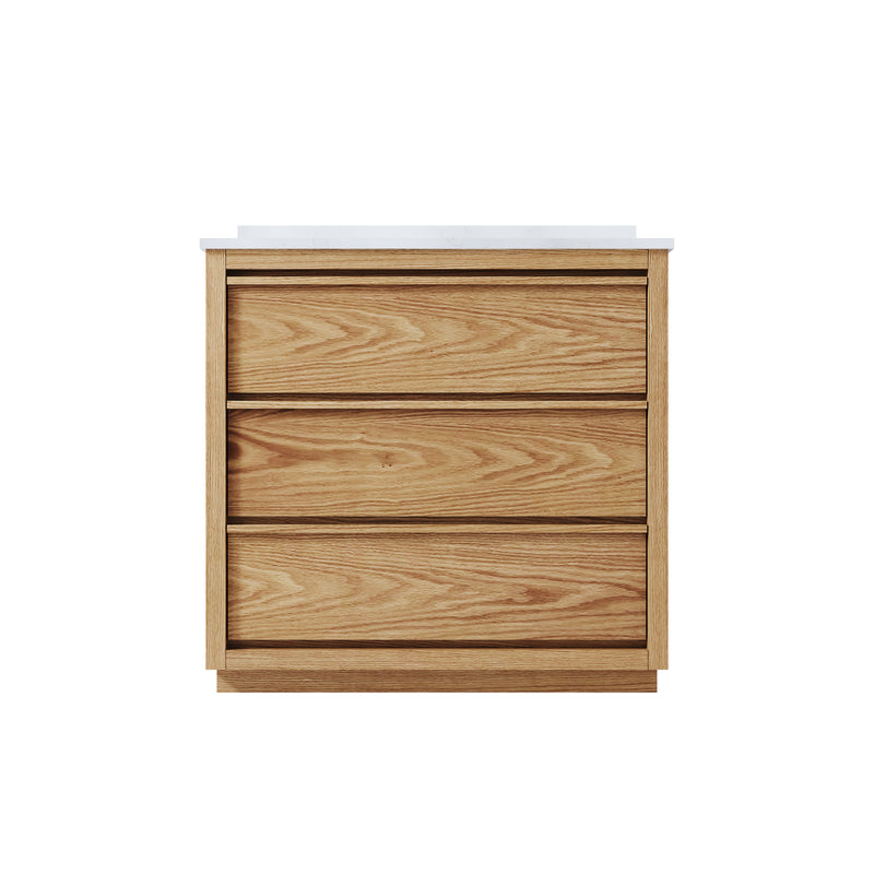 36 Inch Oak Soild Wood Bathroom Vanity with Single Undermount Sink, 3 Dovetail-constructed Drawers
