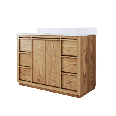 48 Inch Oak Soild Wood Bathroom Vanity with Sink, 6 Dovetail-constructed Drawers and 2 Soft-close Doors