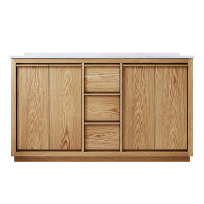 60 Inch Oak Soild Wood Bathroom Vanity with Double Undermount Sinks, 3 Dovetail-constructed Drawers and 4 Soft-close Doors