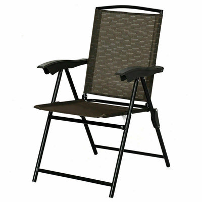 2 Pcs Folding Sling Chairs with Steel Armrest and Adjustable Back