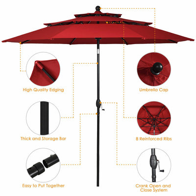 10ft 3 Tier Patio Umbrella Aluminum Sunshade Shelter Double Vented without Base