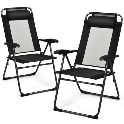 2 Pieces Patio Adjustable Folding Recliner Chairs with 7 Level Adjustable Backrest