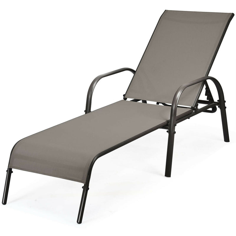 2 Pieces Outdoor Patio Lounge Chair Chaise Fabric with Adjustable Reclining Armrest