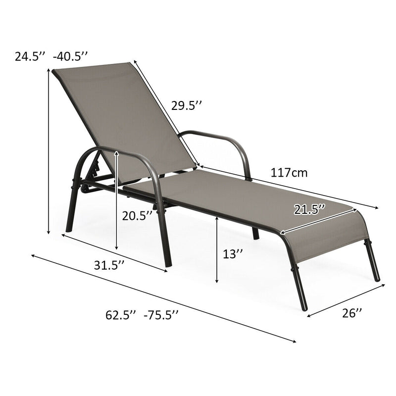 2 Pieces Outdoor Patio Lounge Chair Chaise Fabric with Adjustable Reclining Armrest