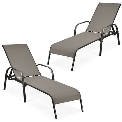 2 Pieces Outdoor Patio Lounge Chair Chaise Fabric with Adjustable Reclining Armrest