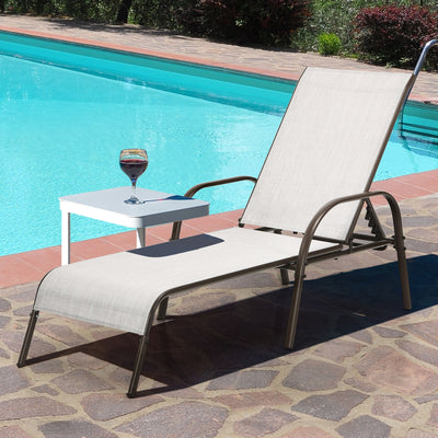 2 Pieces Outdoor Patio Lounge Chair Chaise Fabric with Adjustable Reclining Armrest