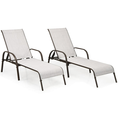 2 Pieces Outdoor Patio Lounge Chair Chaise Fabric with Adjustable Reclining Armrest