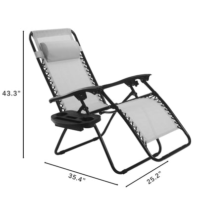 2 Pcs Folding Lounge Chair with Zero Gravity