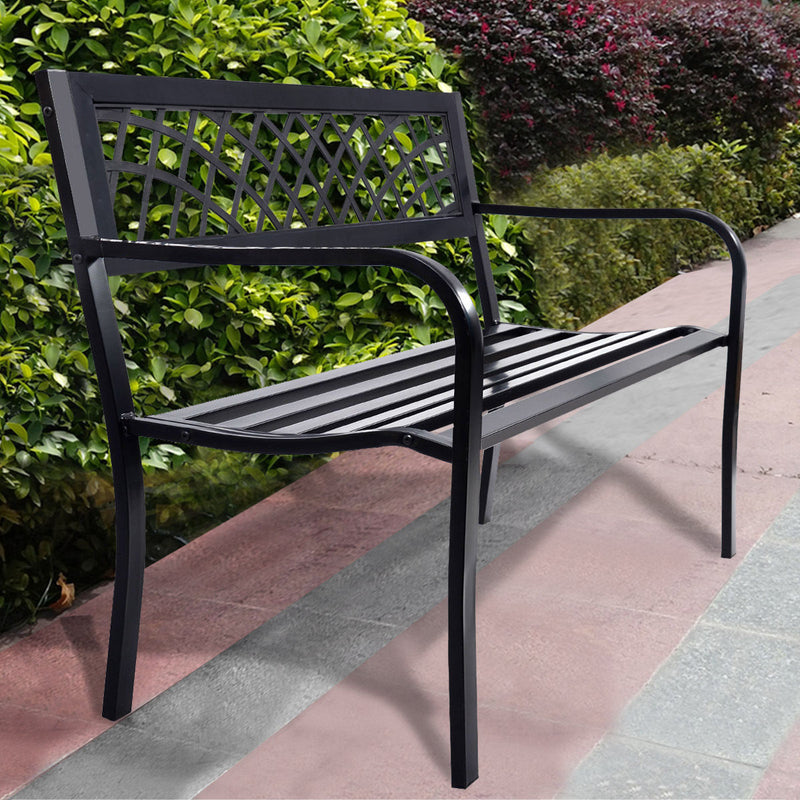 Patio Park Garden Steel Frame Bench Perfect for Outdoors