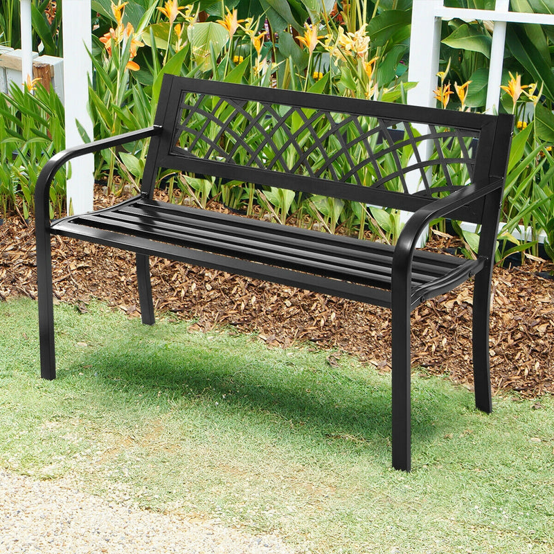 Patio Park Garden Steel Frame Bench Perfect for Outdoors