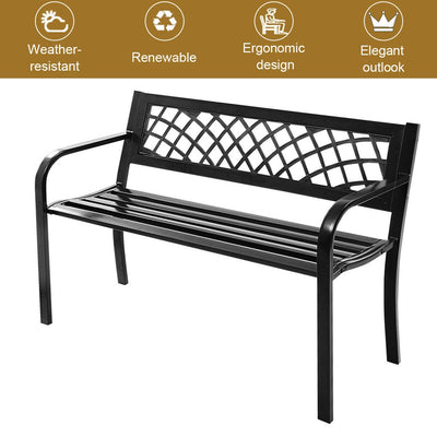 Patio Park Garden Steel Frame Bench Perfect for Outdoors