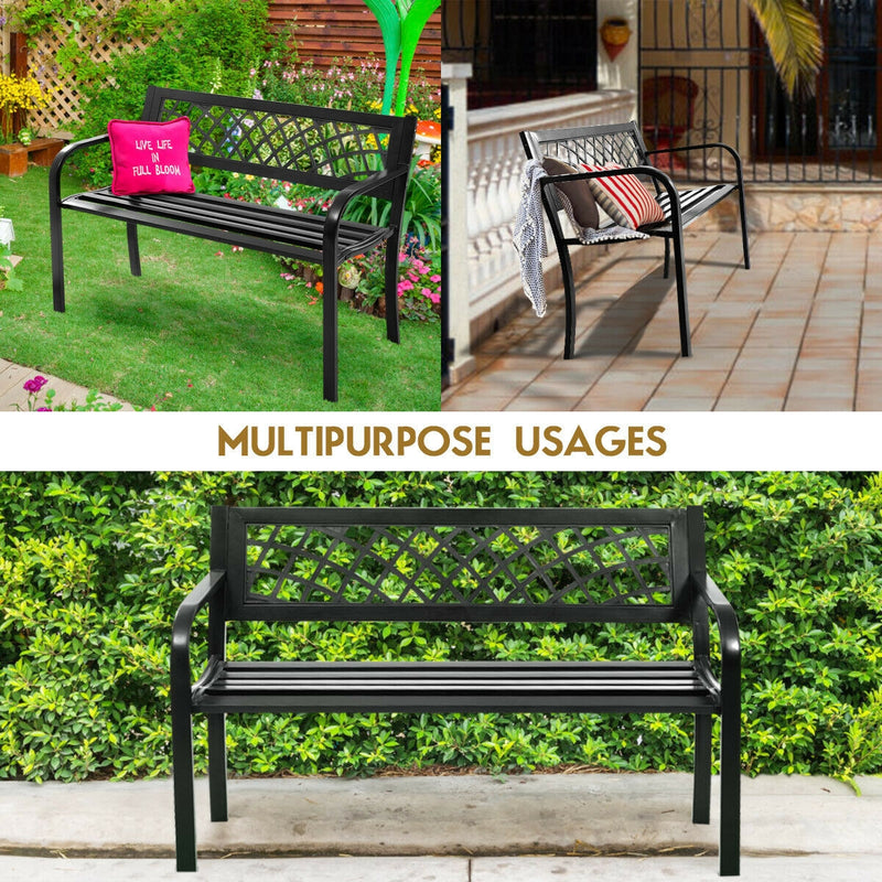 Patio Park Garden Steel Frame Bench Perfect for Outdoors