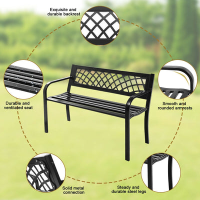 Patio Park Garden Steel Frame Bench Perfect for Outdoors