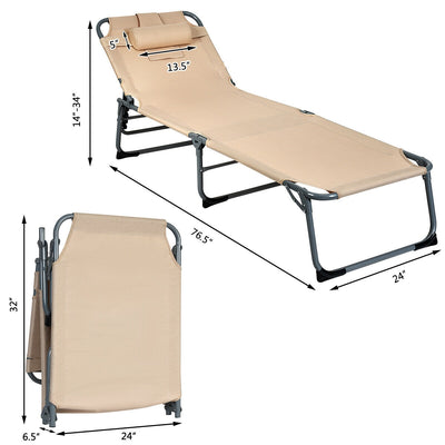 Folding Chaise Lounge Chair with Face Hole for Beach