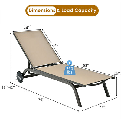 Aluminum Fabric Outdoor Patio Lounge Chair with Adjustable Reclining