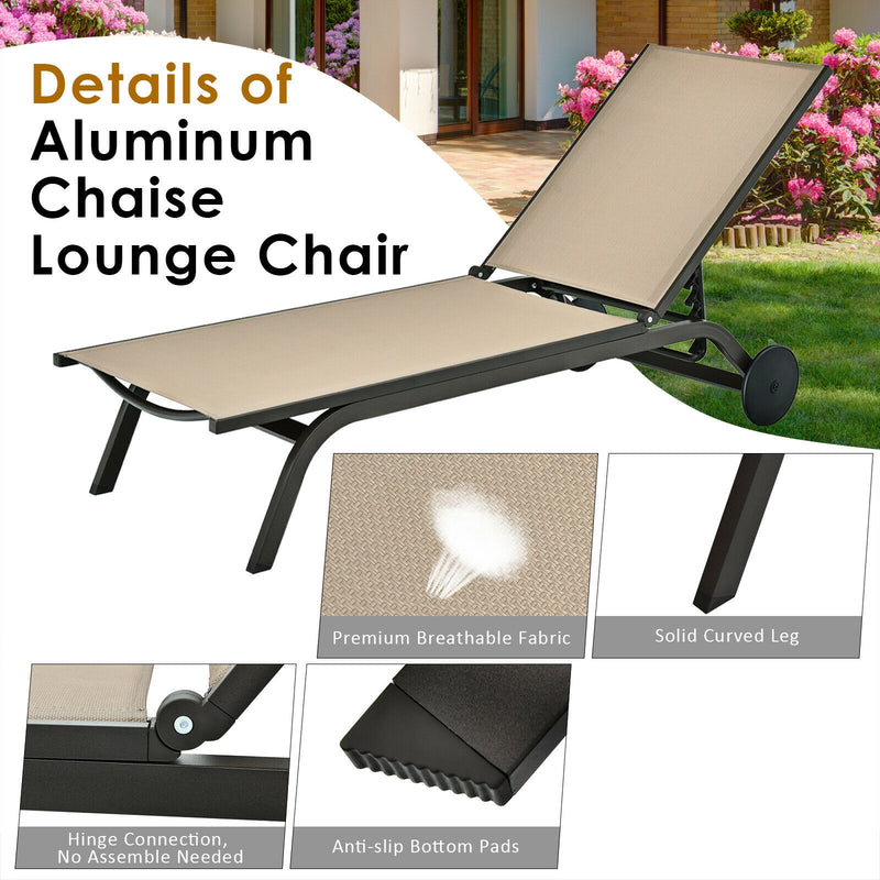 Aluminum Fabric Outdoor Patio Lounge Chair with Adjustable Reclining