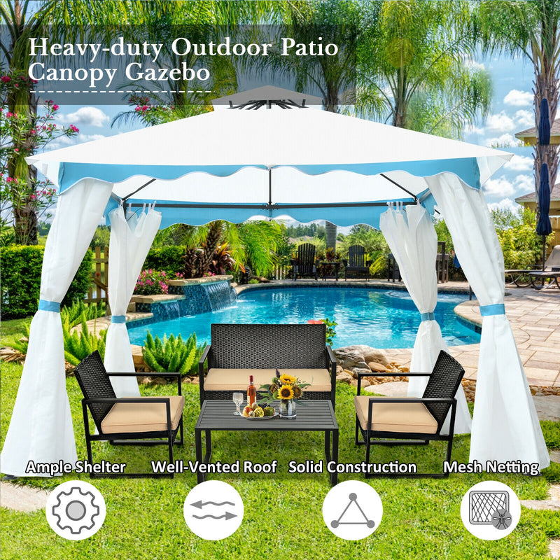 2-Tier Patio Gazebo Canopy Tent with Closable with Side Walls