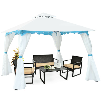 2-Tier Patio Gazebo Canopy Tent with Closable with Side Walls