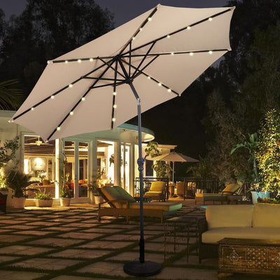 10ft Patio Solar Umbrella with Crank and LED Lights