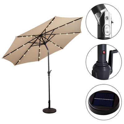 10ft Patio Solar Umbrella with Crank and LED Lights