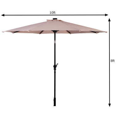 10ft Patio Solar Umbrella with Crank and LED Lights