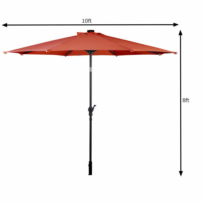 10ft Patio Solar Umbrella with Crank and LED Lights