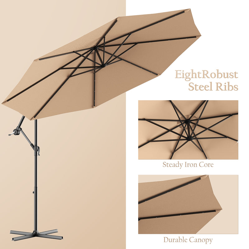 10 Feet Patio Umbrella with Cross Base and Solar LED