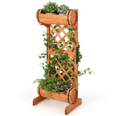 2-Tier Wooden Raised Garden Bed with Trellis