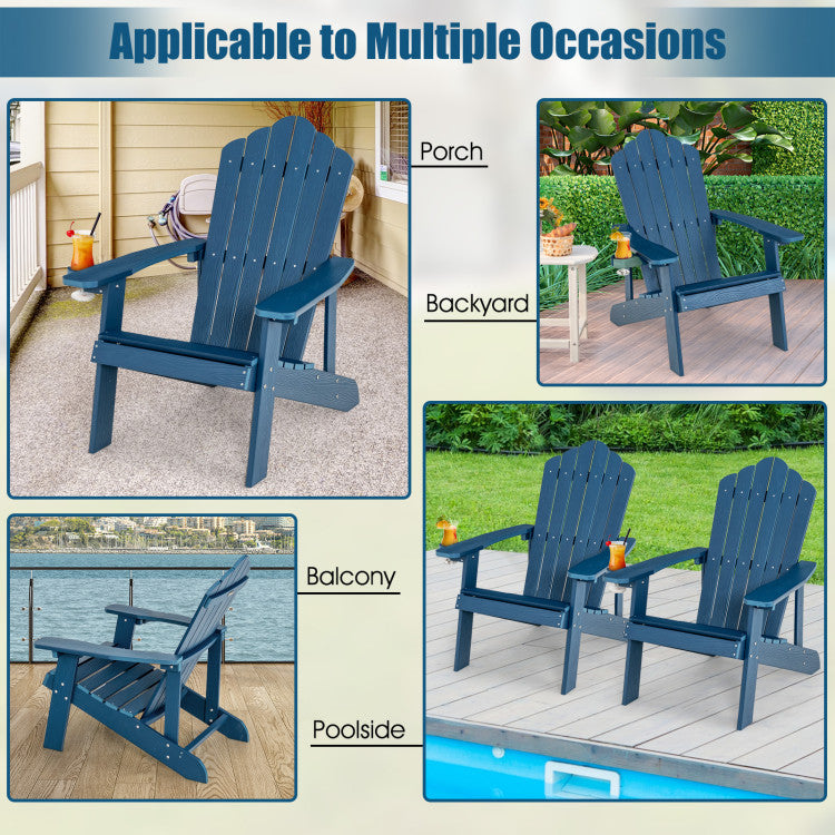 Weather Resistant HIPS Outdoor Adirondack Chair with Cup Holder Navy