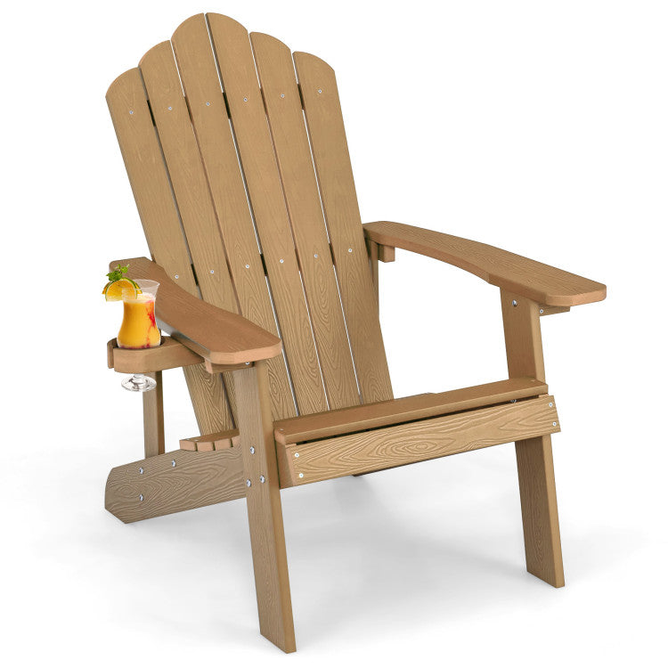 Weather Resistant HIPS Outdoor Adirondack Chair with Cup Holder Coffee