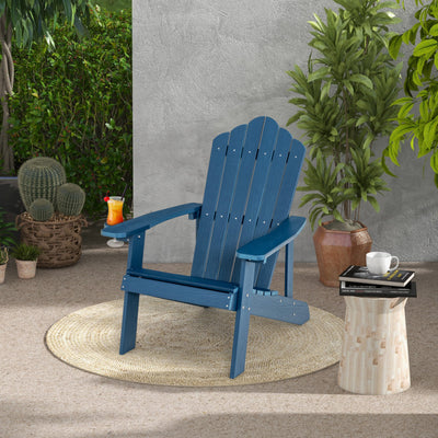 Weather Resistant HIPS Outdoor Adirondack Chair with Cup Holder Navy