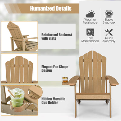 Weather Resistant HIPS Outdoor Adirondack Chair with Cup Holder Coffee