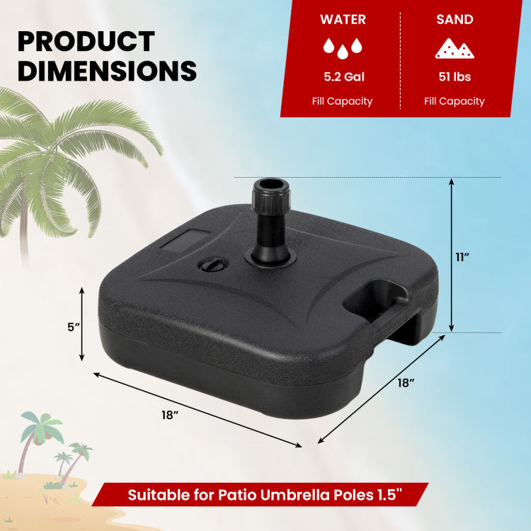 Fillable Patio Umbrella Base with Handle Fit 1.5 Inch Umbrella Poles