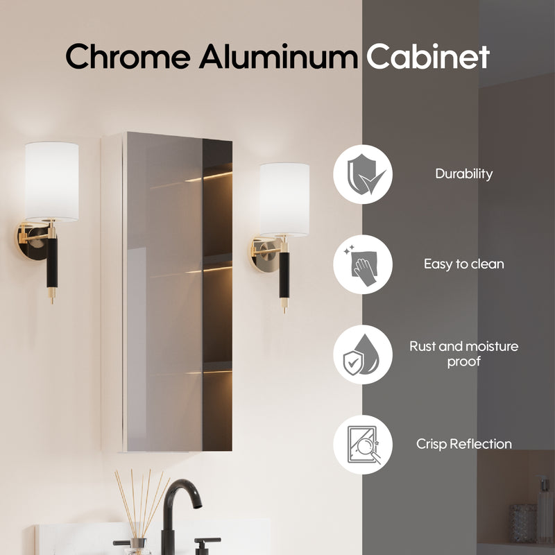 12 in. x 30 in. Copper-Free Tri-Views Mirror Medicine Cabinet with Adjustable Shelves and Right Swing Door